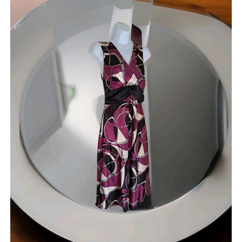 Rabbit Rabbit Rabbit Designs Midi Dress 12 Babydoll Black Purple Abstract V-Neck